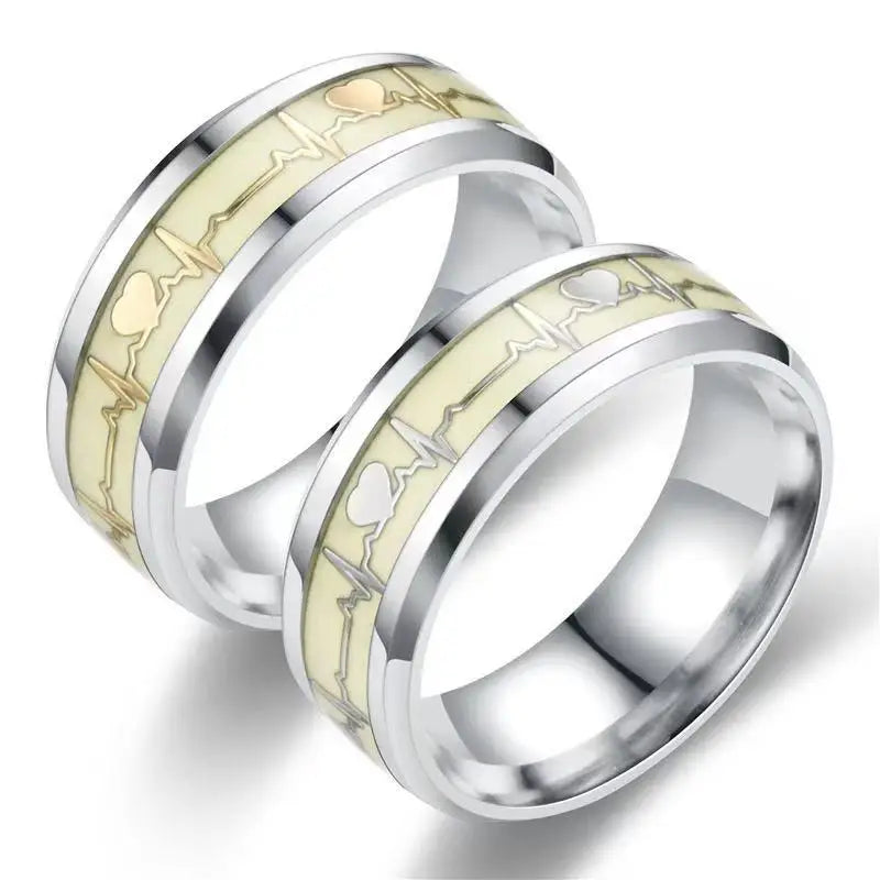 G996 European Jewelry Stainless Steel Luminous Heartbeat Ring ECG Couple Ring  for Women and Men
