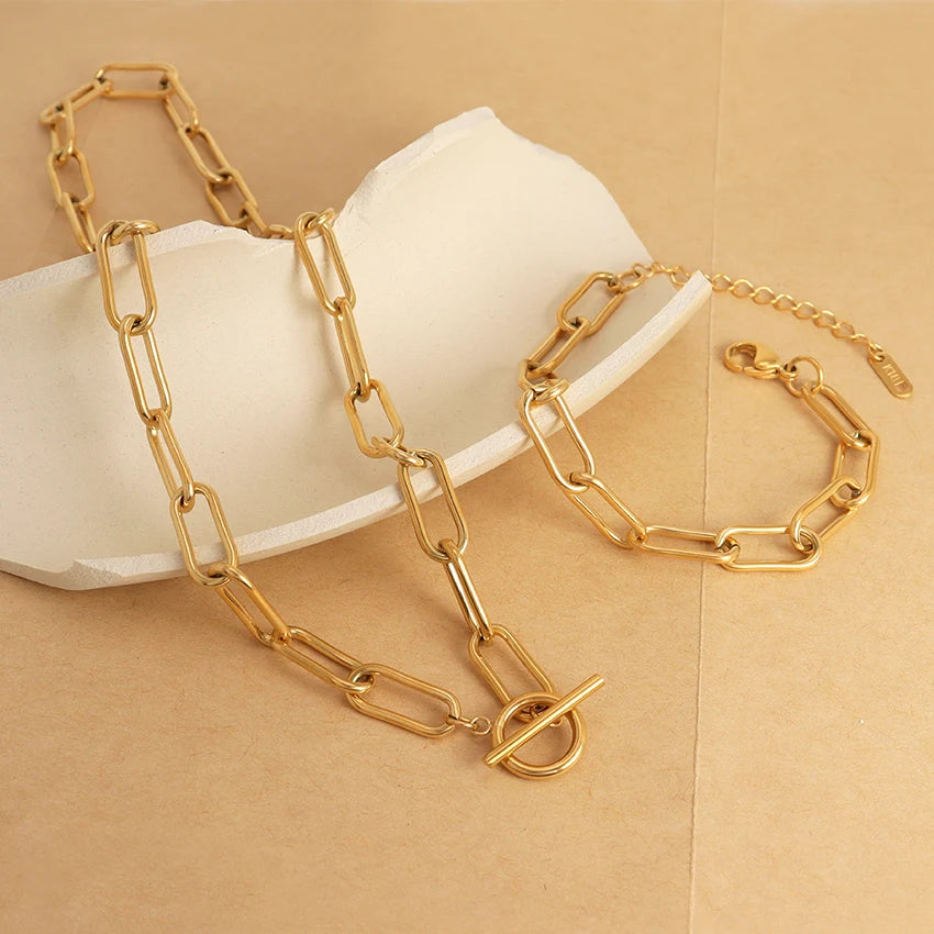 Waterproof Jewelry Paper Clips Bracelet Jewelry Necklaces Set OT Clasp Women's Necklace Christmas Stainless Steel Jewelry