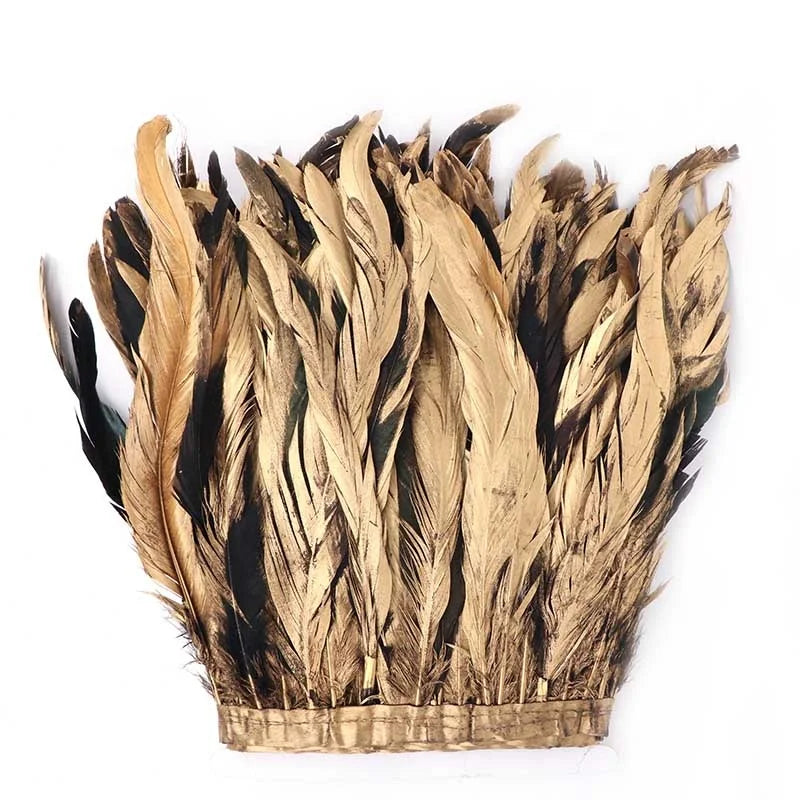 4-6 Inch(10-15 Cm) Multi-Color Dyed Chicken Tail Gold Plated Feathers Trims Fringe Sewing Crafts Costumes Decoration Xinyuling
