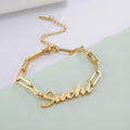 Women's Custom Name Bracelet New Linked Gold and Silver Stainless Steel Chain Trendy Style with Letter Shape Gold Plated