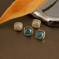 European Retro 18K Gold Plated Natural Stone Stud Earring Brass Geometric Square Crystal Earring for Women Girl