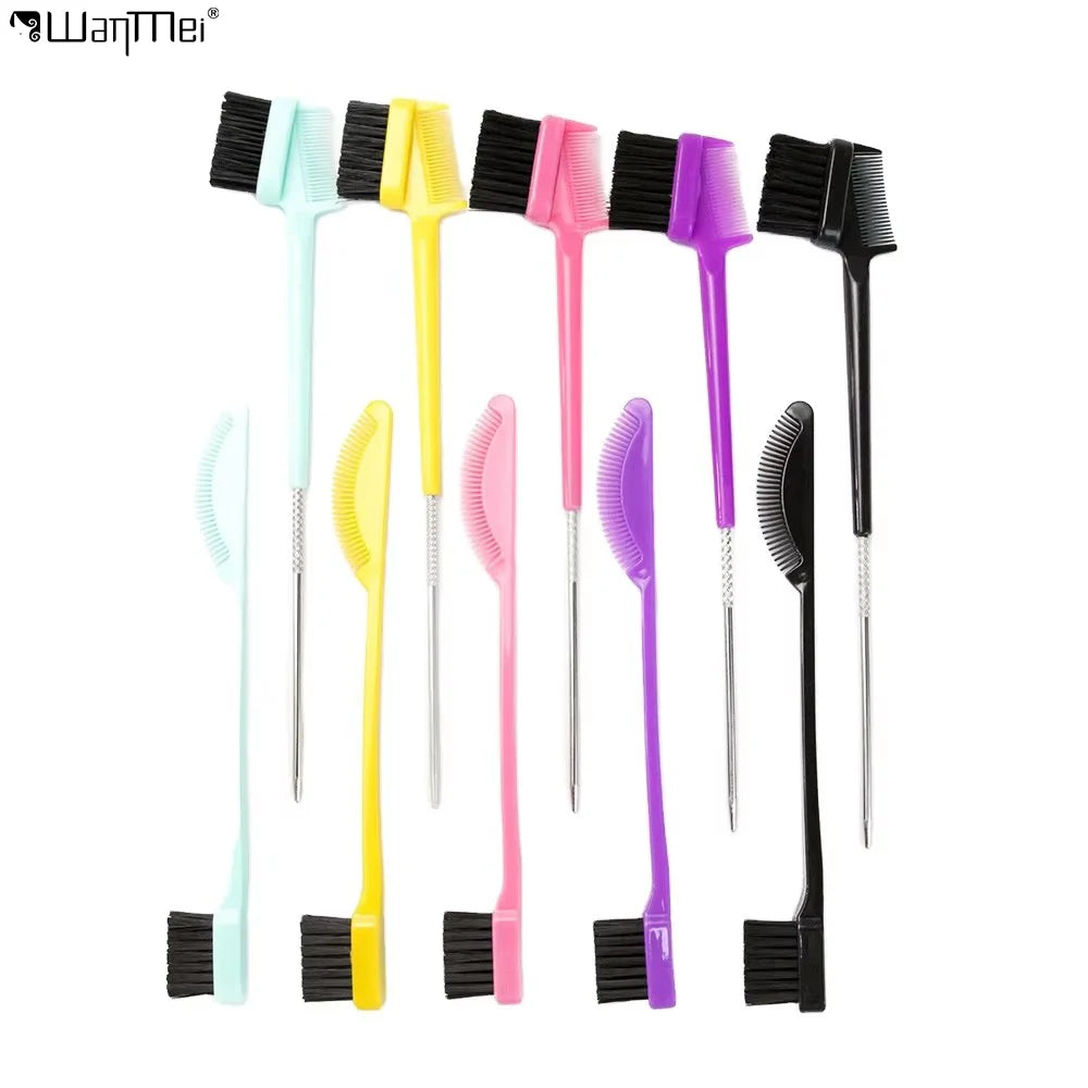 Wanmei 3 in 1 Double Sided Hair Brush Boar Bristle Eyebrow Brush With Rat Tail Private Label Edge Control Brush Comb