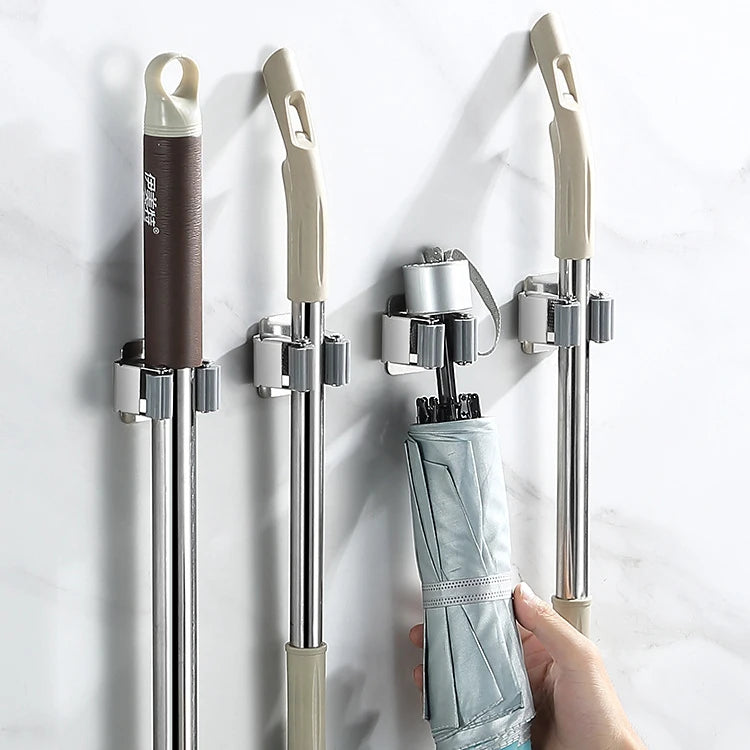 Self-Adhesive Wall Mounted Mop Organizer Holder Brush Broom Hanger Kitchen Bathroom Strong Hooks