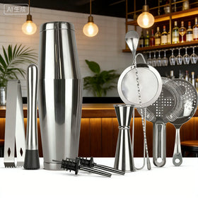 CAMOL FACTORY 11 Pieces Silver Weighted Boston Cocktail Shaker Bar Tools Set Stainless Steel Bartender Kit