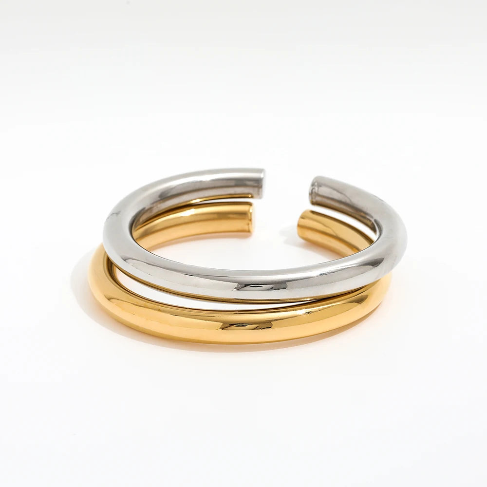 High End 18k PVD  Gold Plated Stainless Steel Hoolow Chunky Cuff Bracelet for Women Wholesale Jewelry
