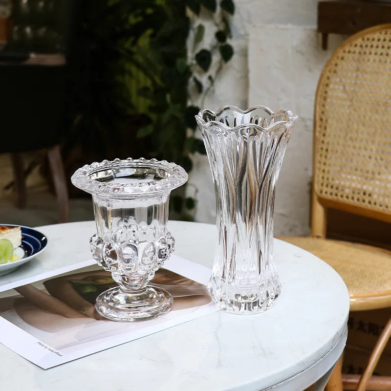 JingRui Modern Nordic Style Transparent Glass Vase for Dried Flower Arrangement Home Coffee Table Decorative Wide Mouth