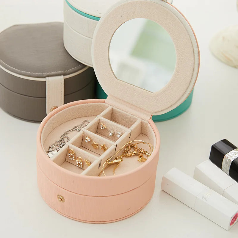 Portable Double Layer Mini Jewelry Storage Box New Travel-friendly Simple Jewelry Packaging with Mirror