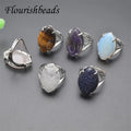 Wholesale Natural Stone Silver Plated Energy Stone Amethyst Tiger Eye Crystal Opalite Oval Adjustable Gemstone Rings for Woman