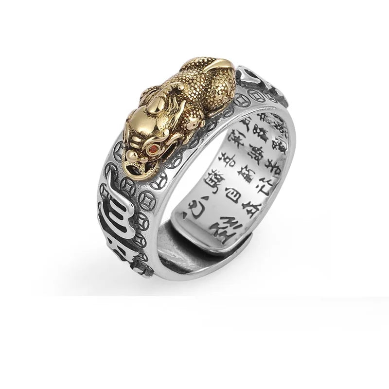 Pixiu Charms Buddhist Scriptures Open Adjustable Ring Feng Shui Amulet Luck Blessing Change Destiny Wealth Lucky Jewelry
