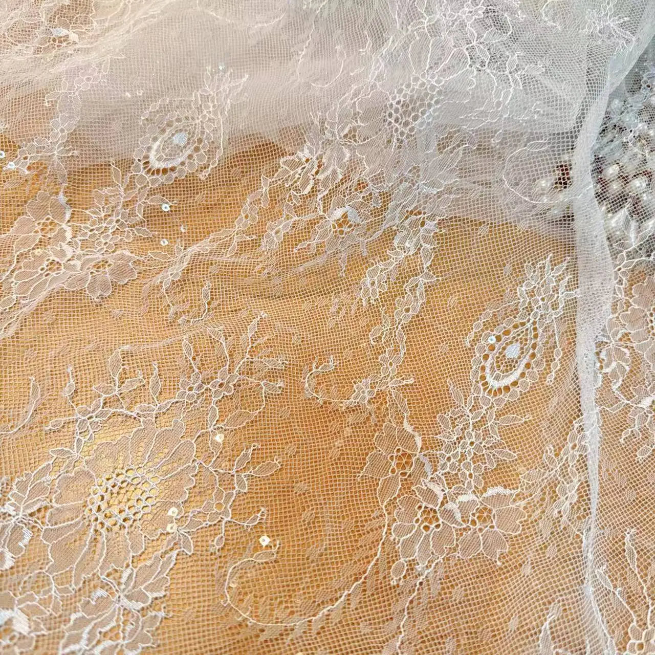 New French Sequined Mesh Fabric Border Embroidery 3D Flower Garment Wedding Dress DIY Sewing Accessories