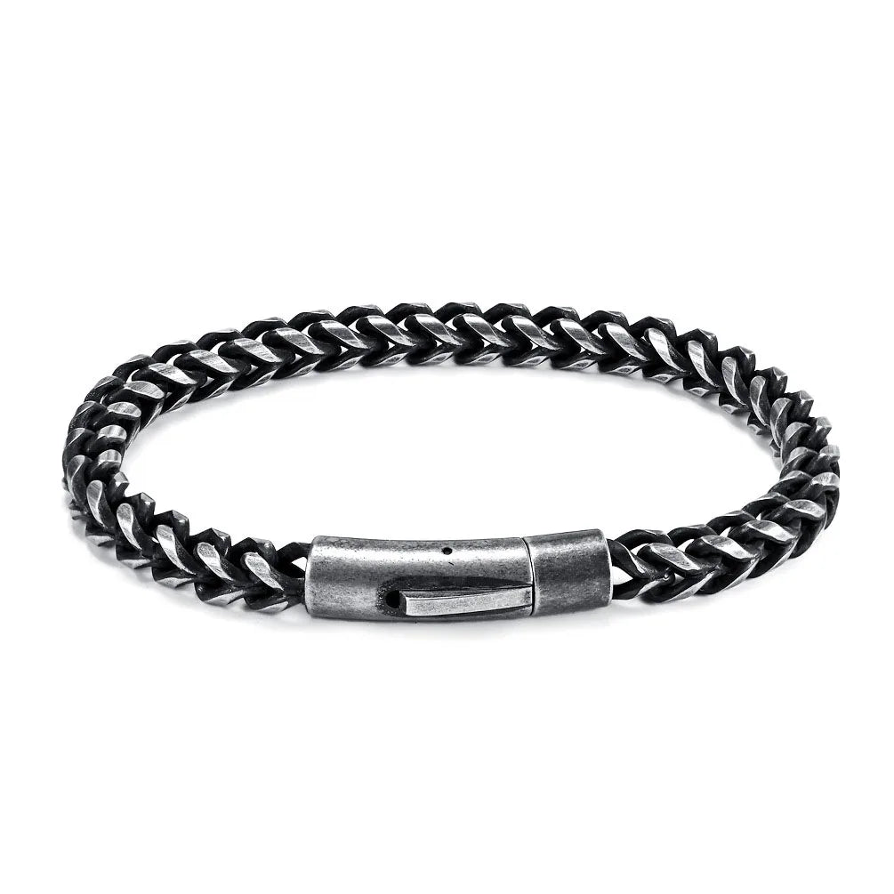 Retro Style Men's Titanium Steel Bangle Cool Matte Finished Stainless Steel Stretch Thick Curb Chain OEM Chain Bracelet for Men