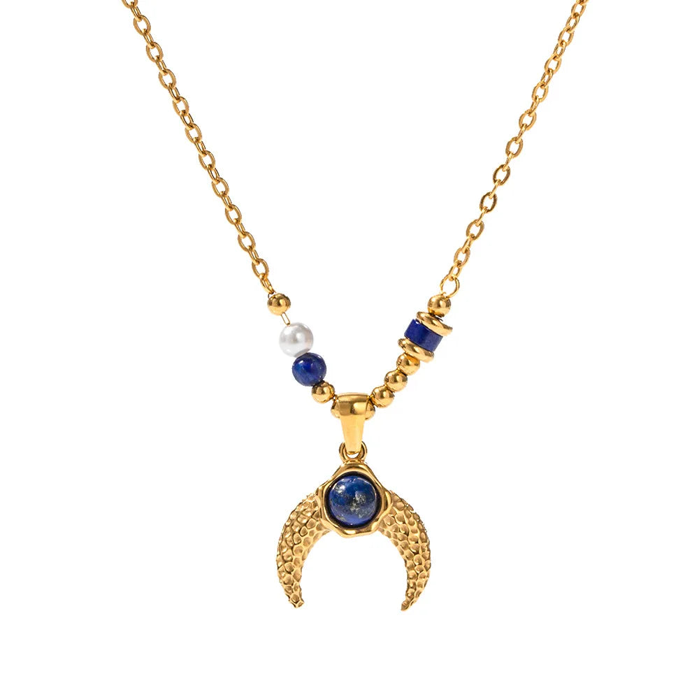 New Stainless Steel Zircon Elegant Pendant Necklaces Fashion Long Chain Moon Necklace for Women
