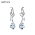 LUOTEEMI Wholesale Luxury Women A AA Water Drop Cubic Zircon Diamond Bridal Wedding Angle Wing Dangle Earrings