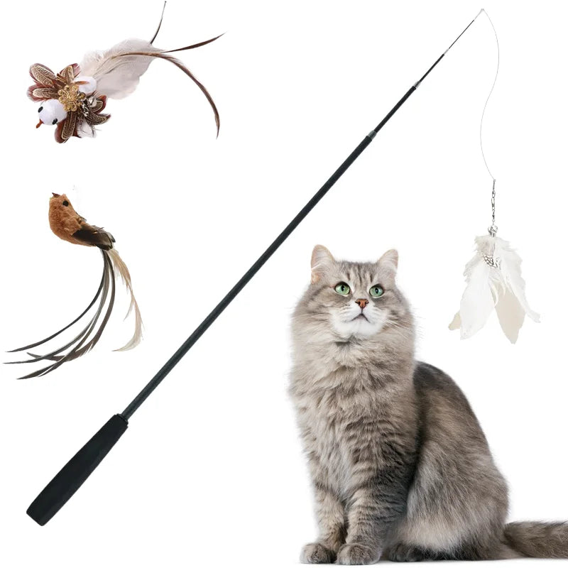 1.8m Fishing Rod Interactive Electronic Cat Pole Simulation Bird  Rotating Fearher Stick Automatic Cat Toy