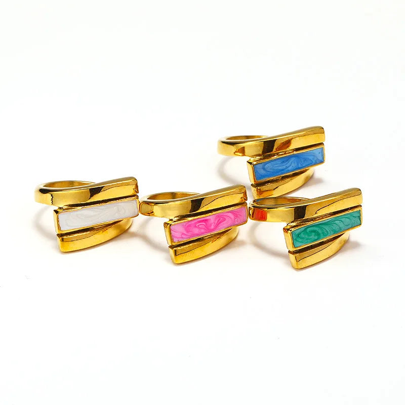 Wholesale Elegant Retro Women's 18kPVD Gold Plated Stainless Steel Rings Geometric Color Drip Oil Stacked Rings Fashion Jewelry