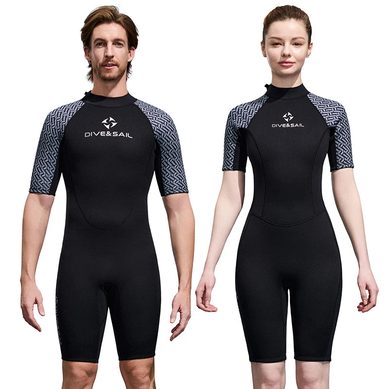 DIVE&SAIL Women One-piece Premium Neoprene Ultra Stretch Short Sleeve Surfing Wetsuit Chest Zip Diving Suit 2mm Unisex