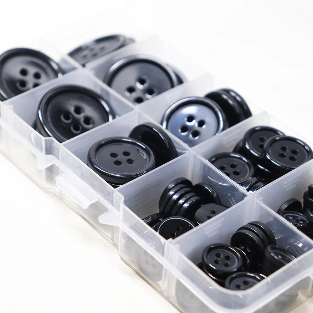 120pcs Thin Edge Black White Resin Sewing Buttons with Sequins 4-Hole Washable 6 Sizes for DIY Handmade Crafts