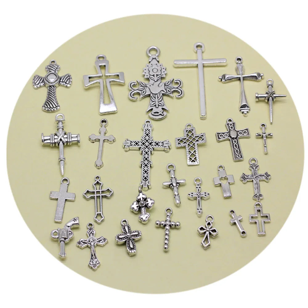 Wholesale 25 Designs Crucifix Charm for Bracelet Making Alloy Charm for Bangle Making