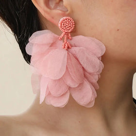 Wholesale New Handmade Tassel Fabric Earrings High End Seed Beads Beaded Exaggerated Purple Pink Long Earrings for Women