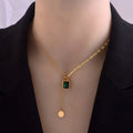 316L Stainless Steel New Fashion Thick Chain Choker Bracelet Cute Style Square Emerald Charms Necklaces Pendants for Women Gift