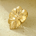 Open Gold Ring Stainless Steel Jewelry for Women Statement Pvd Leaf Ring Design Waterproof Girls Jewelry Wholesale