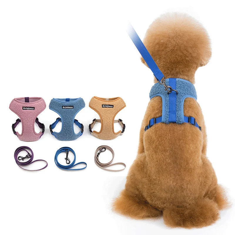 Custom Nylon Webbing Leashes Collars Teddy Fleece  Breathable Mesh Dog Harness Vest