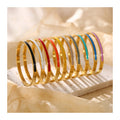 Fashion Jewelry Waterproof Tarnish Free 18k Gold Plated 4MM Stainless Steel Colorful Enamel Cuff Open Bangle Bracelet YF2343
