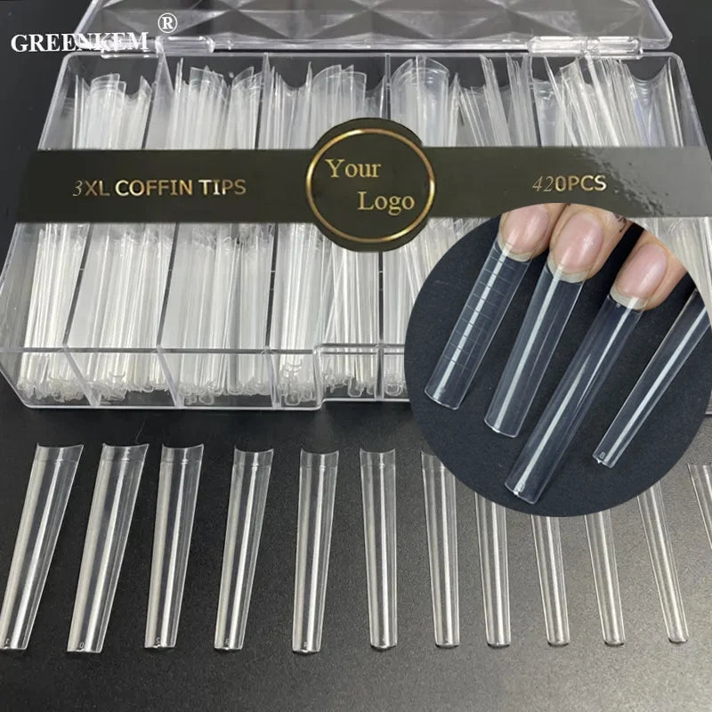 XXL With Line 3XL Nail Tips No C Curve Box Square Stiletto Long Straight ABS Nails Custom LOGO XXL No C Cover Coffin Nail Tips