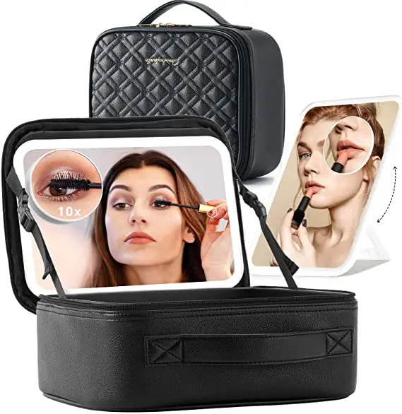 Travel Makeup Bag with Mirror and Lights