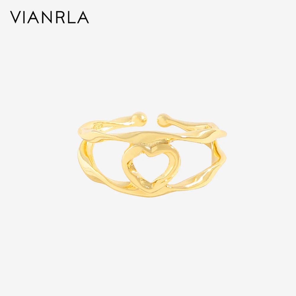 VIANRLA 925 Sterling Silver Ring Jewelry Heart Shape 18k Gold Ring Women Daily Jewelry