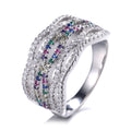 Delicate Rainbow Crystal Ring Inset Color CZ Zirconia Ring