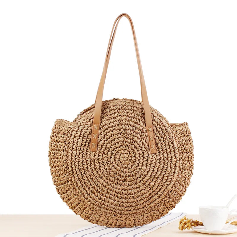 Fac Wholesale Eco-Friendly Summer Beach Handmade Paper Lady Tote Bag Hot Sale Fashionable Zipper Double Straw Shopping Bag