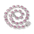 Luxury Diamond Women Cluster Necklace White Gold Plated Iced Out Pink/Blue CZ Clustered Tennis Chain