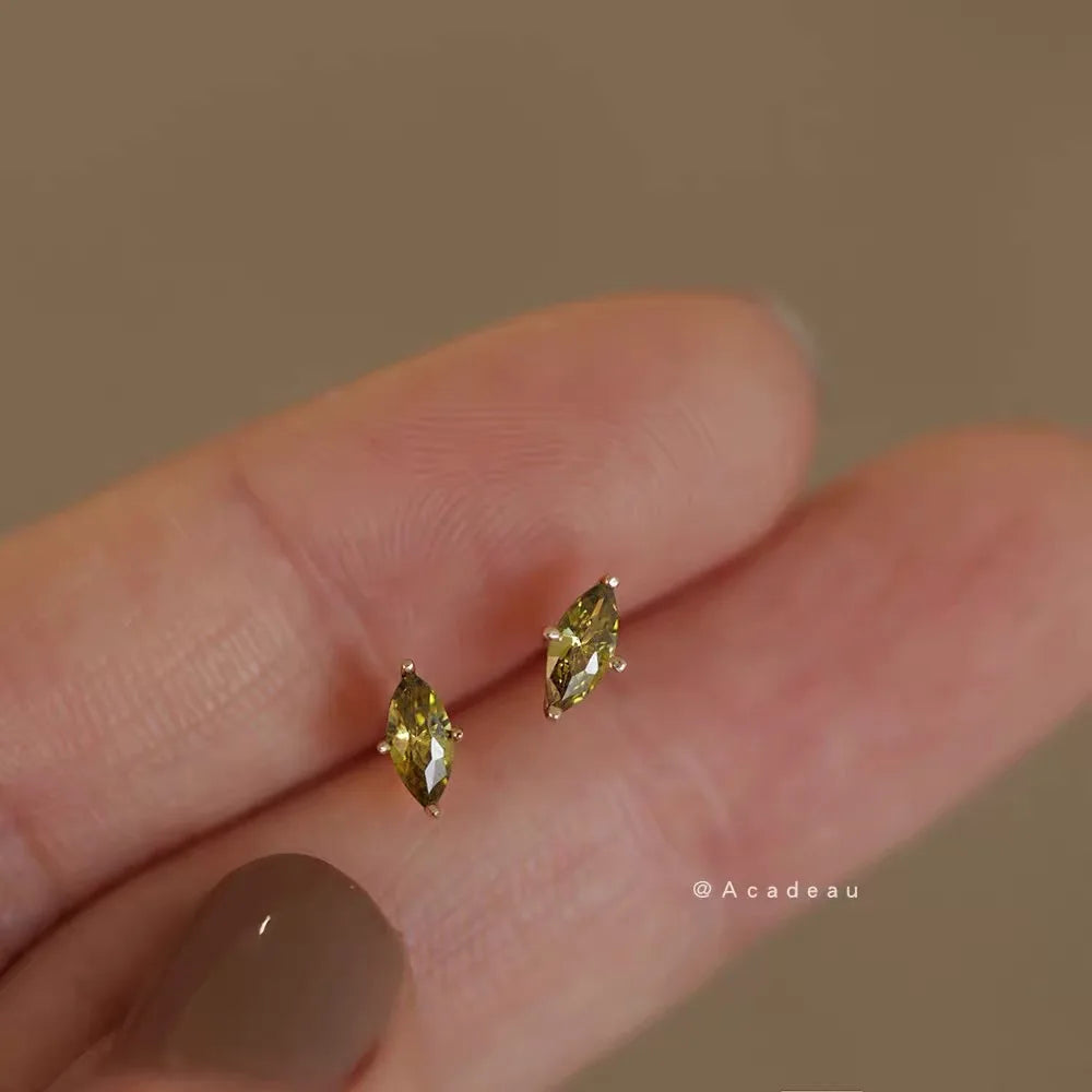 Fine Horse Eye Diamond Stud Jewelry 925 Sterling Silver 14k Gold Plated Minimalist Marquise Stud Earrings