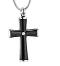 Christian Classic Stainless Steel Crystal Cross Cremation Urn Necklace Black Gun Plated Finish Ashes Memorial Keepsake Pendant