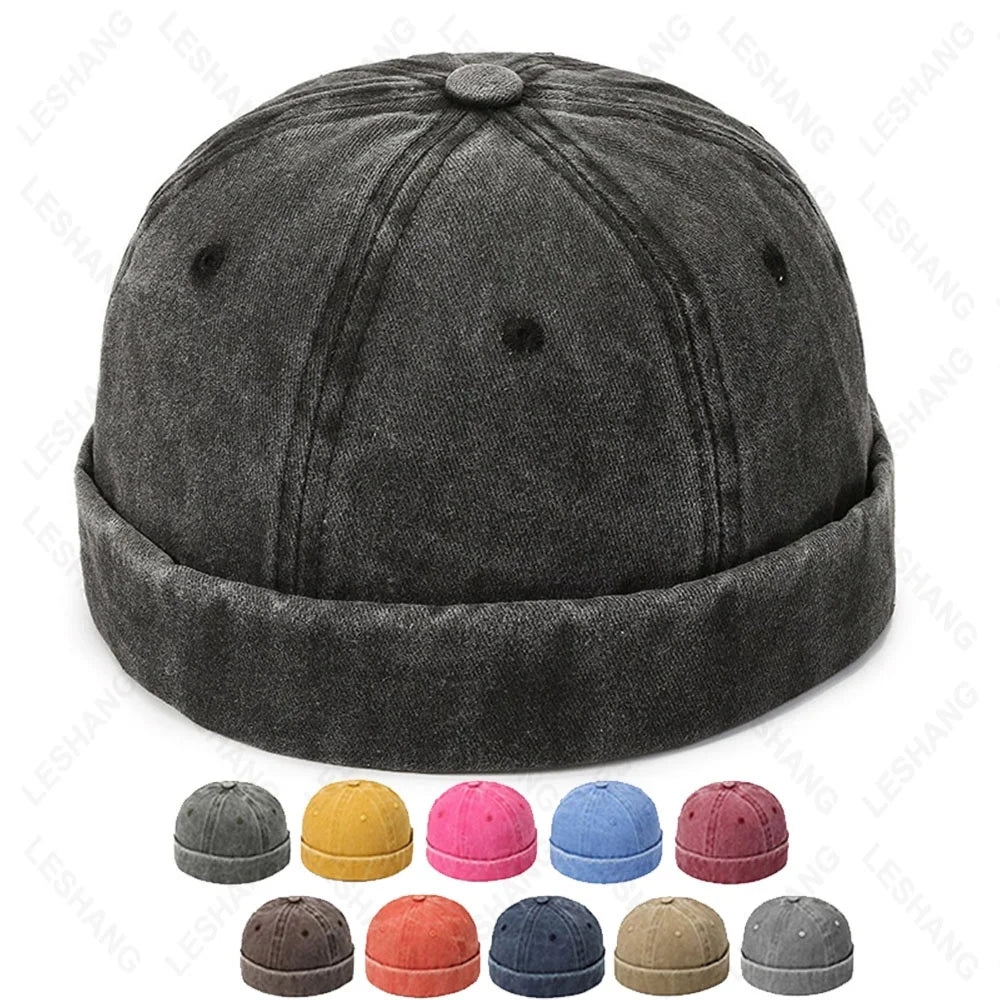 Hot Sale Washed Cotton Cap Without Brim Visorless Docker Hats Vintage Dstressed Brimless Baseball Caps With Custom logo