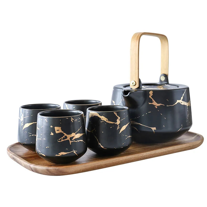 Japanese Creative Porcelain Ceramic Drinkware Set 1 Teapot & 4 Cups for Afternoon Tea & Coffee