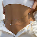 18k Gold Plated Stainless Steel Water Proof Jewelry Bead Glasses Pearl Bikini Waist Belt Belly Body Chain for Women Belly Chain