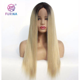 Furina Fashion Hot Sale Ombre 1b Platinum 613# Long Silk Straight Japanese Futura Heat Resistant Fiber Synthetic Lace Front Wigs