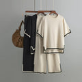 Wholesale New Spring Temperament Contrast Split Short Sleeve T-shirt High Waist Slim Wide Leg Pants Women's Set