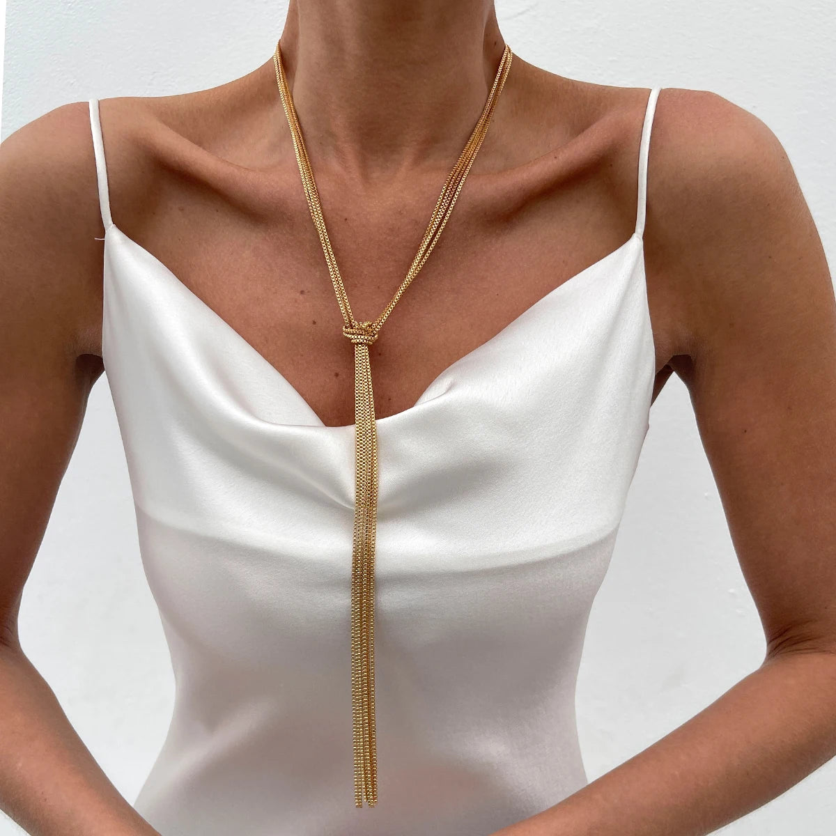 Trendy Design Long Tassels Multilayer Box Chain Necklace for Women Charms Ladies Street Wearing Accessories Fashion Jewelry Gift