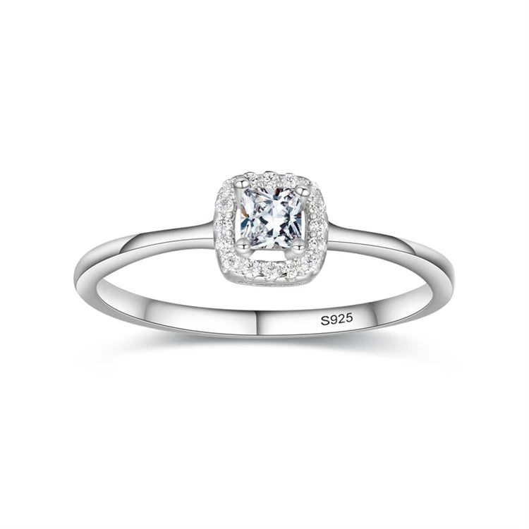 Fashion Jewelry 925 Sterling Silver Micro Inlay CZ Diamond Women Square Shape Diamond Wedding Rings