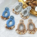Custom Women Oval Shape Crystal Butterfly Earring Stud Exaggerated Big Earrings Beaded Earrings Handmade