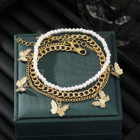 3Pcs/Set Butterfly Pearl Bracelet Set for Women Jewelry