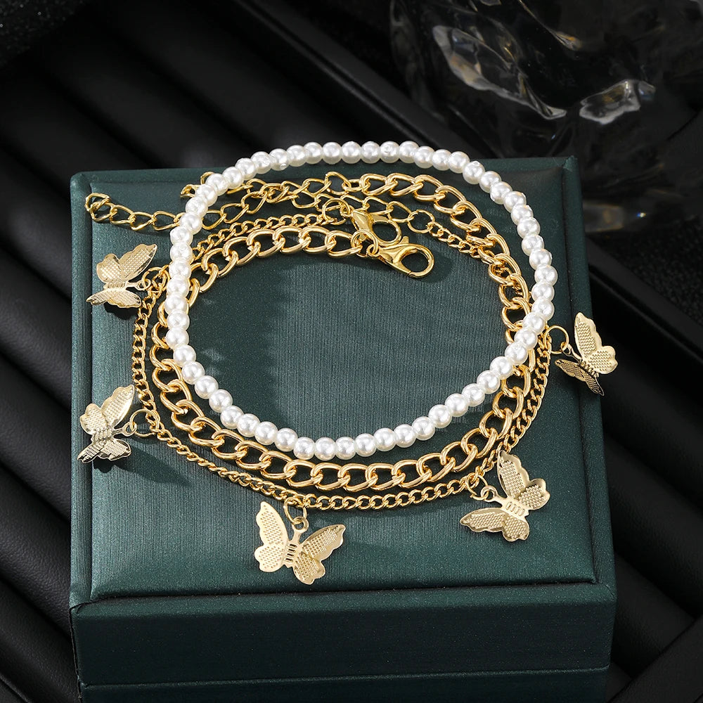 3Pcs/Set Butterfly Pearl Bracelet Set for Women Jewelry