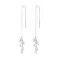 S925 Sterling Silver Leaf Tassel Ear Line Cold Wind Long Temperament Electroplated Earrings