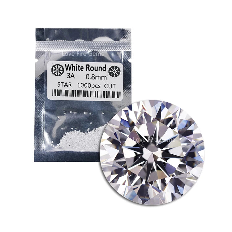 1000pcs/pack 3A Grade 0.8-2.0mm Synthetic Cz Diamond Loose Gems Stone White Small Round Cut Cz Stone