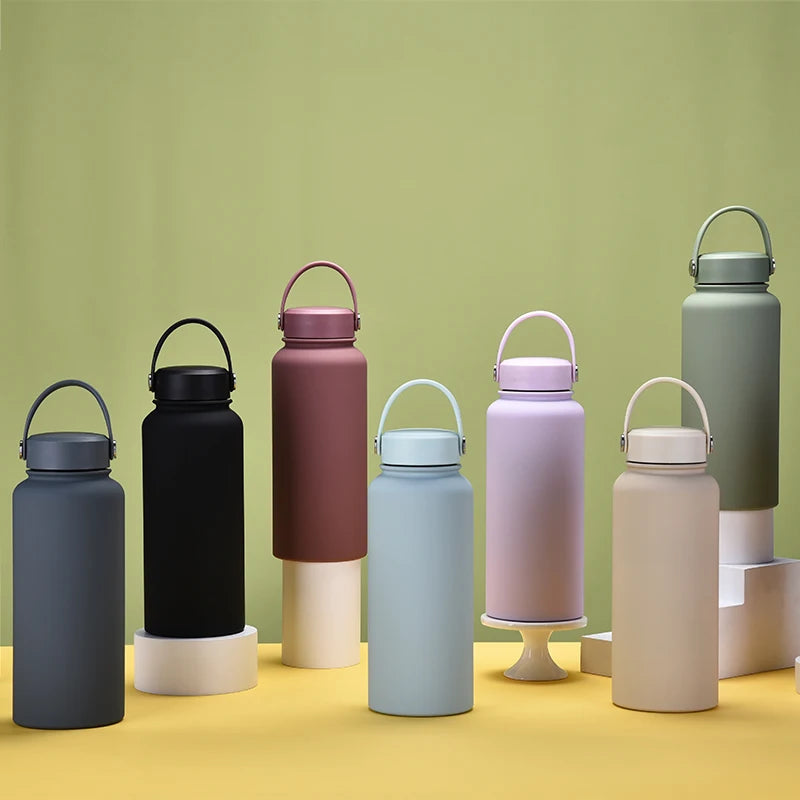 Hot Seller 1000ml Double Wall Insulated Stainless Steel Vacuum Travel Outdoor Thermos Bottle Wide Mouth with Lid Handle
