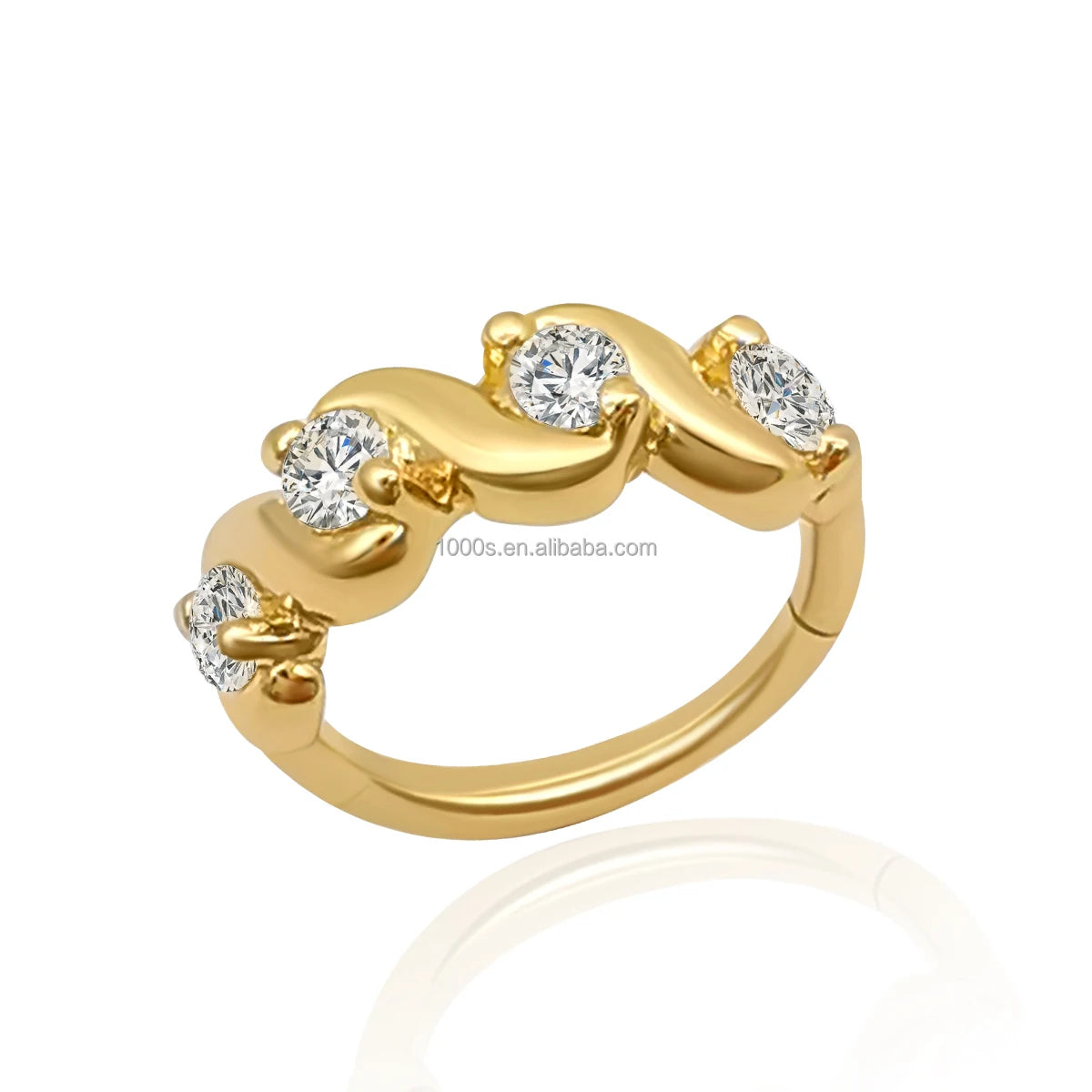 Wholesale 14K Pure Yellow Gold Zircon Hoop Nose Ring Fine Jewelry Piercing for Women and Men Trendy Style for Wedding Gifts