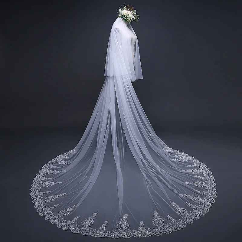 2023 Factory Direct Wedding Accessories-Pure White Lace Sequin Bridal Veil 3 Meters Long New Wedding Veils